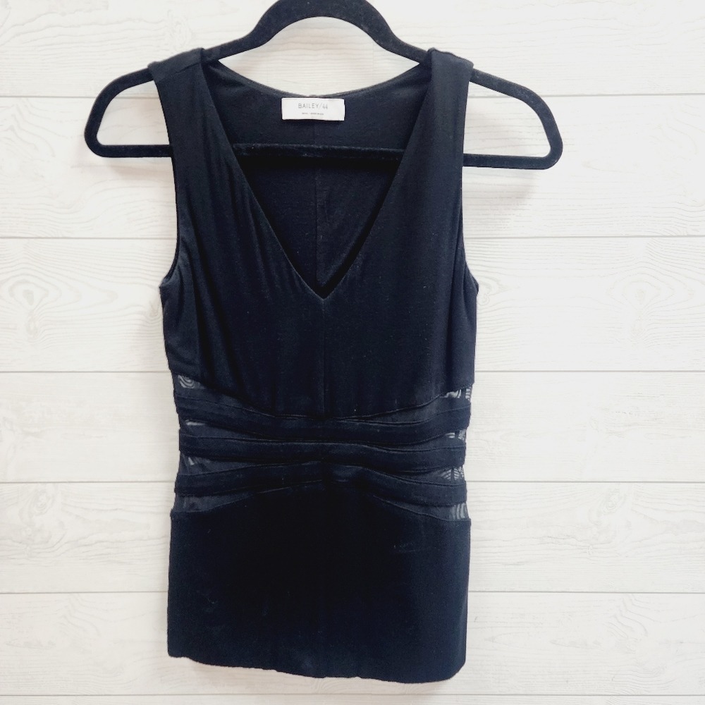 Bailey/44 Womens Black V-Neck Mesh Cutout Sleeveless Tank Top Style 403-B965